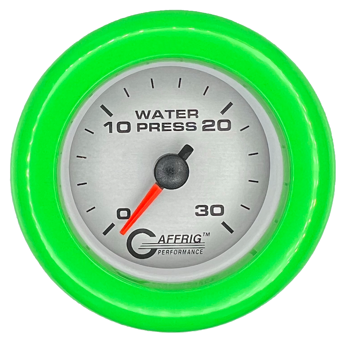 GAFFRIG 2 INCH MECHANICAL WATER PRESSURE 0-30 PSI GAUGE FAT RIM (218) / LIME GREEN / PLATINUM