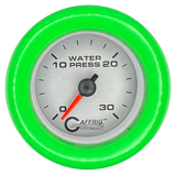 GAFFRIG 2 INCH MECHANICAL WATER PRESSURE 0-30 PSI GAUGE FAT RIM (218) / LIME GREEN / PLATINUM