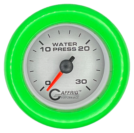 GAFFRIG 2 INCH MECHANICAL WATER PRESSURE 0-30 PSI GAUGE FAT RIM (218) / LIME GREEN / PLATINUM