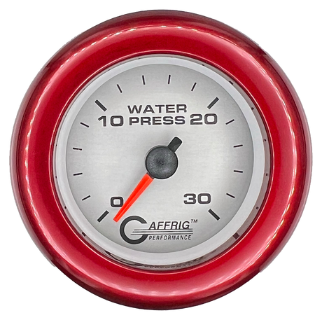 GAFFRIG 2 INCH MECHANICAL WATER PRESSURE 0-30 PSI GAUGE FAT RIM (218) / RED / PLATINUM