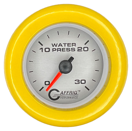 GAFFRIG 2 INCH MECHANICAL WATER PRESSURE 0-30 PSI GAUGE FAT RIM (218) / YELLOW / PLATINUM