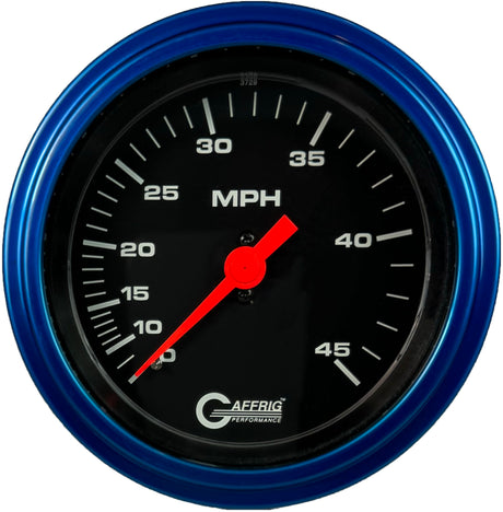 GAFFRIG 3 3/8 INCH MECHANICAL DRY SPEEDOMETER 45 MPH - HEAD ONLY STEP RIM (008) / BLUE / BLACK