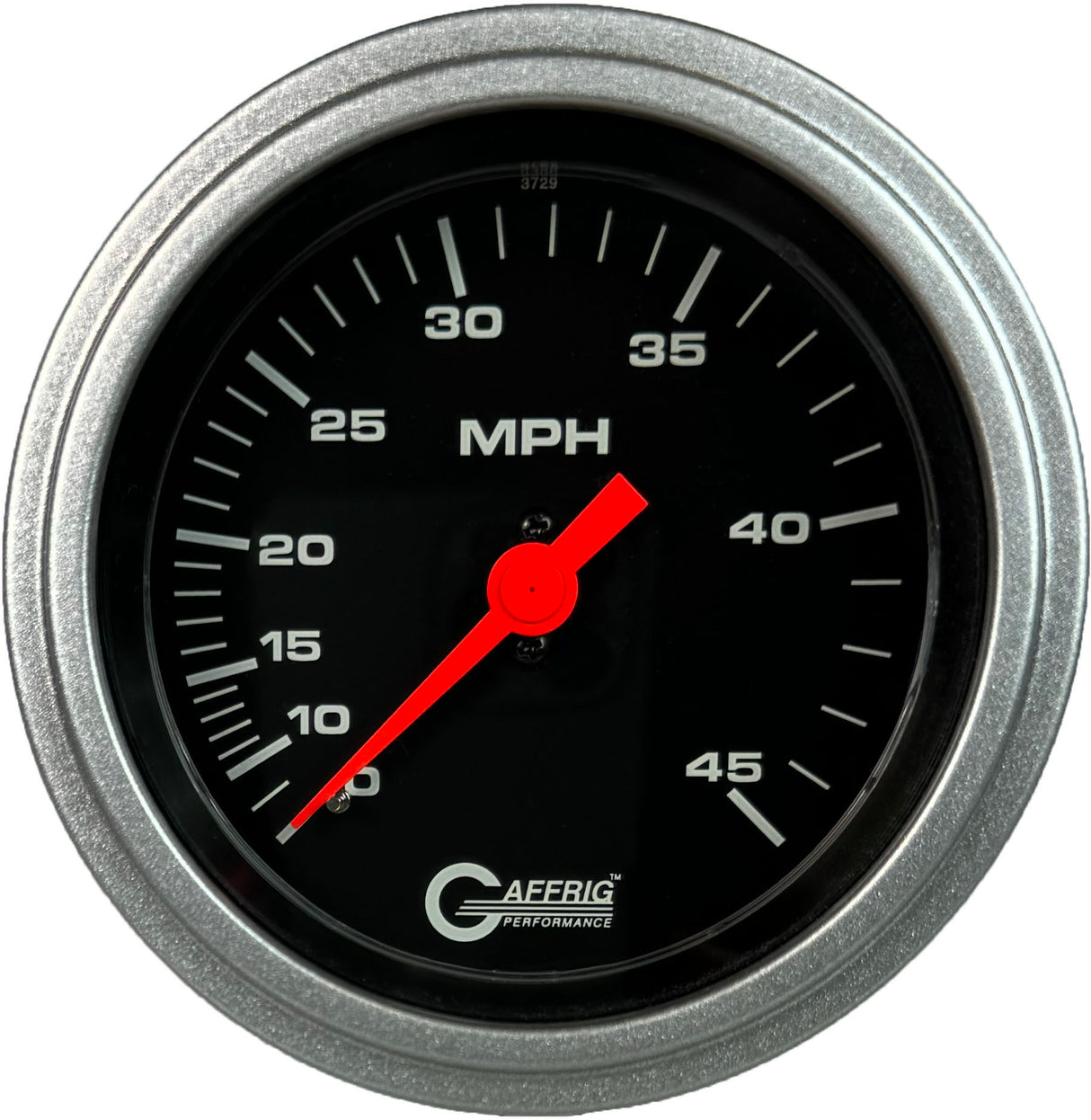 GAFFRIG 3 3/8 INCH MECHANICAL DRY SPEEDOMETER 45 MPH - HEAD ONLY STEP RIM (008) / PLATINUM / BLACK