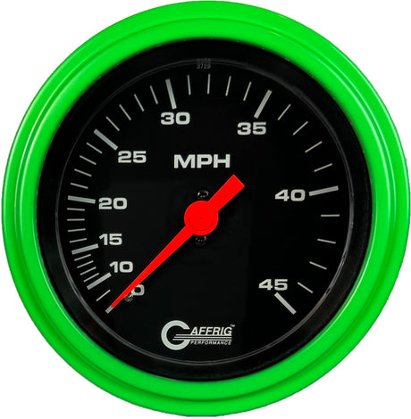 GAFFRIG 3 3/8 INCH MECHANICAL DRY SPEEDOMETER 45 MPH - HEAD ONLY STEP RIM (008) / LIME GREEN / BLACK