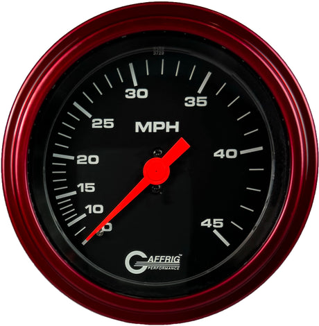 GAFFRIG 3 3/8 INCH MECHANICAL DRY SPEEDOMETER 45 MPH - HEAD ONLY STEP RIM (008) / RED / BLACK