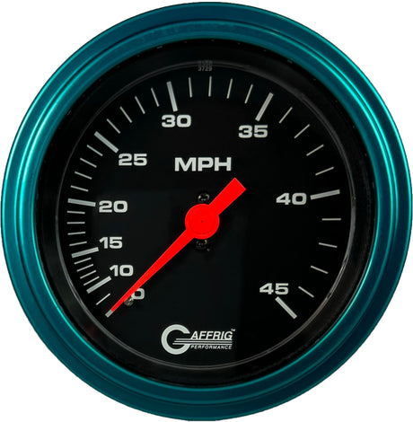 GAFFRIG 3 3/8 INCH MECHANICAL DRY SPEEDOMETER 45 MPH - HEAD ONLY STEP RIM (008) / TEAL / BLACK