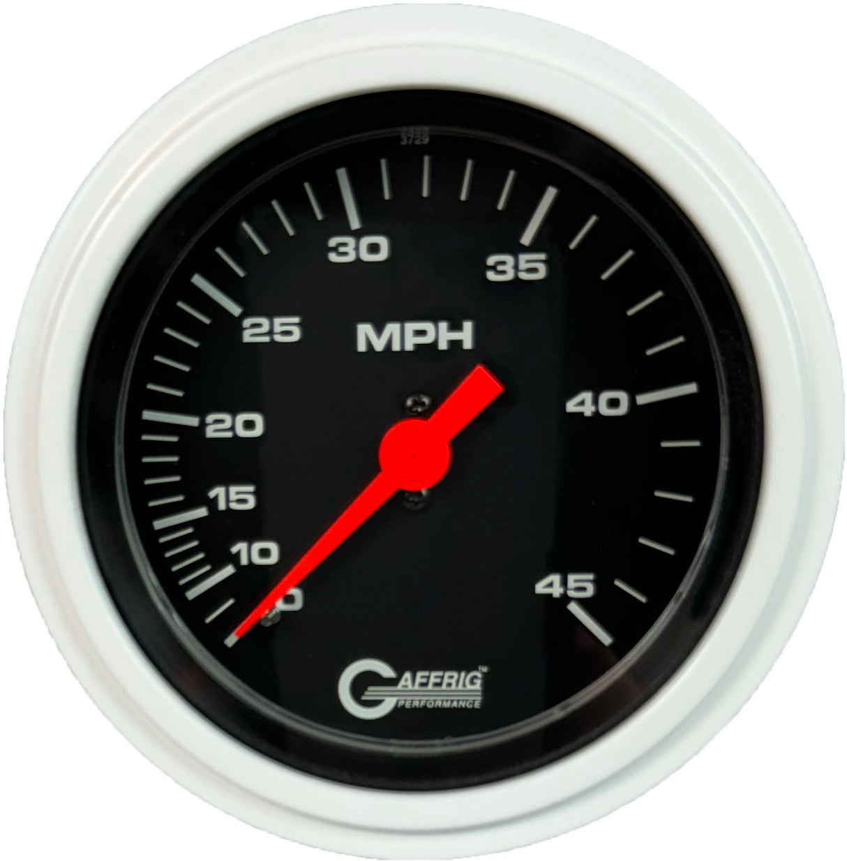 GAFFRIG 3 3/8 INCH MECHANICAL DRY SPEEDOMETER 45 MPH - HEAD ONLY STEP RIM (008) / WHITE / BLACK