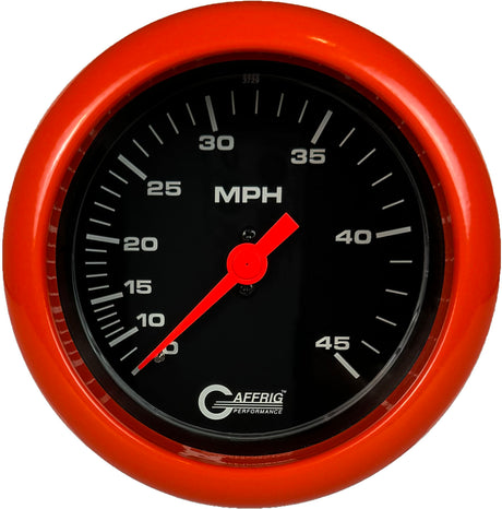 GAFFRIG 3 3/8 INCH MECHANICAL DRY SPEEDOMETER 45 MPH - HEAD ONLY FAT RIM (338) / ORANGE / BLACK