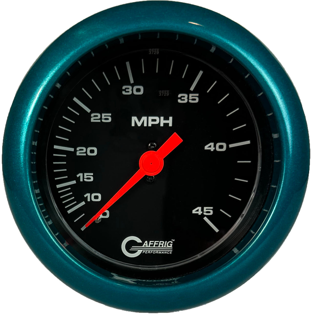 GAFFRIG 3 3/8 INCH MECHANICAL DRY SPEEDOMETER 45 MPH - HEAD ONLY FAT RIM (338) / TEAL / BLACK