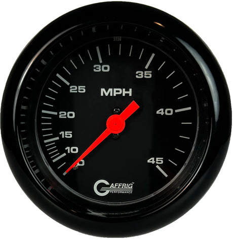 GAFFRIG 3 3/8 INCH MECHANICAL DRY SPEEDOMETER 45 MPH - HEAD ONLY FAT RIM (338) / BLACK / BLACK