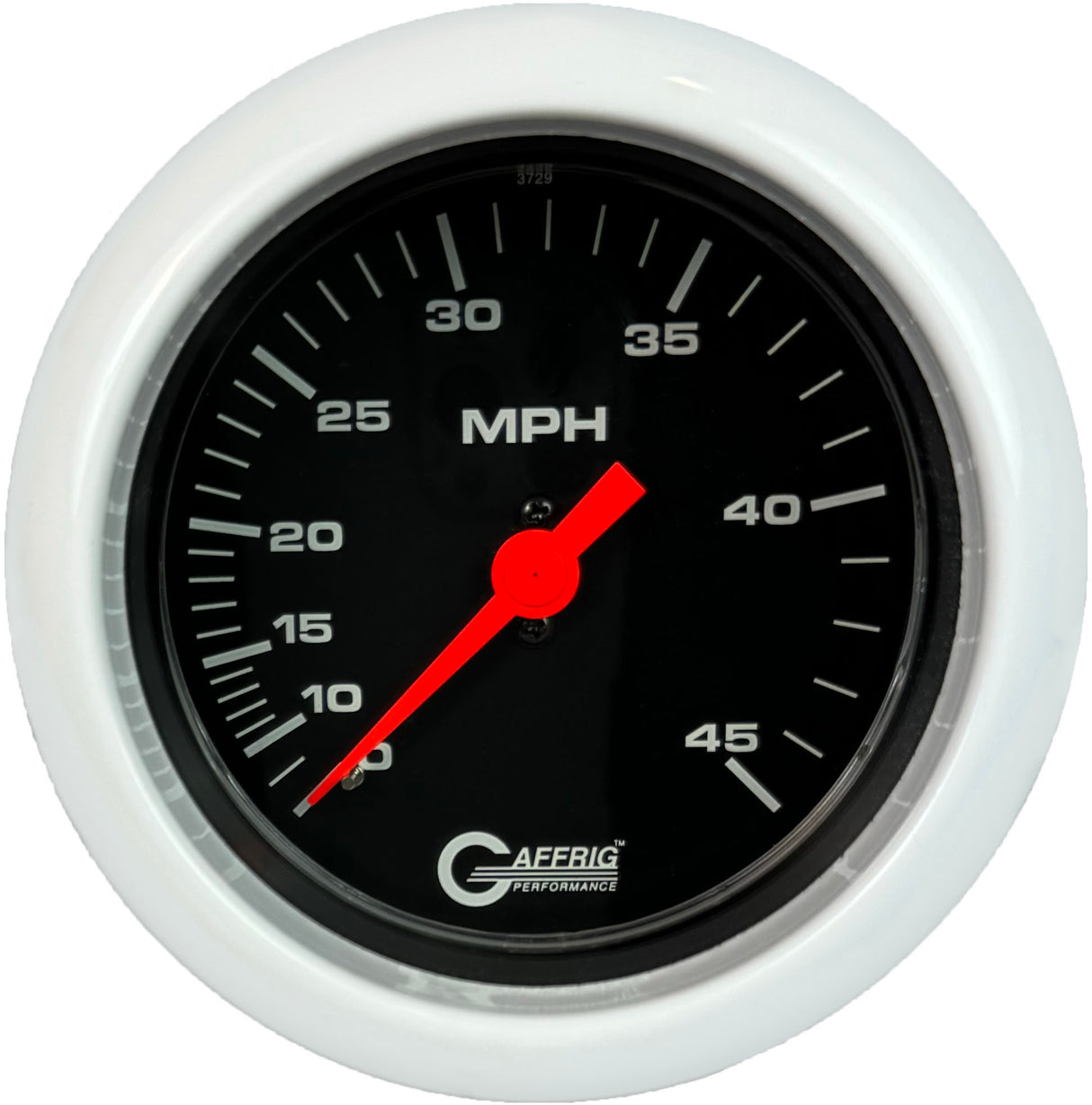 GAFFRIG 3 3/8 INCH MECHANICAL DRY SPEEDOMETER 45 MPH - HEAD ONLY FAT RIM (338) / WHITE / BLACK