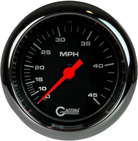 GAFFRIG 3 3/8 INCH MECHANICAL DRY SPEEDOMETER 45 MPH - HEAD ONLY FAT RIM (338) / POLISHED/CHROME / BLACK