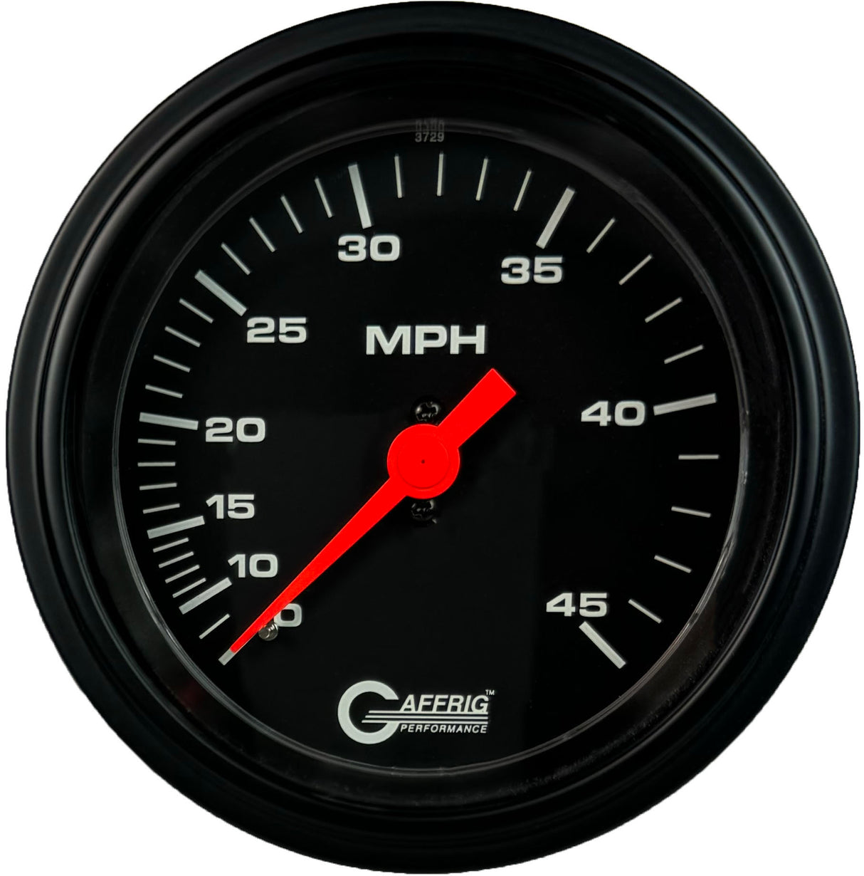 GAFFRIG 3 3/8 INCH MECHANICAL DRY SPEEDOMETER 45 MPH - HEAD ONLY STEP RIM (008) / BLACK / BLACK