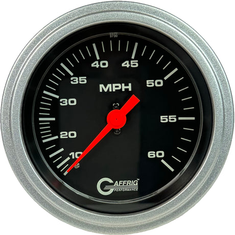 GAFFRIG 3 3/8 INCH MECHANICAL DRY SPEEDOMETER 60 MPH - HEAD ONLY BLACK / STEP RIM (008) / PLATINUM