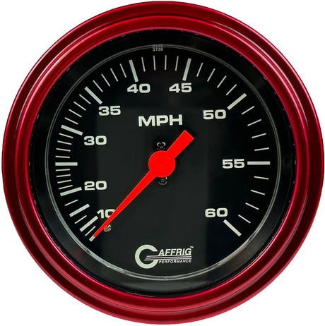 GAFFRIG 3 3/8 INCH MECHANICAL DRY SPEEDOMETER 60 MPH - HEAD ONLY BLACK / STEP RIM (008) / RED