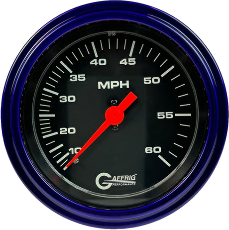 GAFFRIG 3 3/8 INCH MECHANICAL DRY SPEEDOMETER 60 MPH - HEAD ONLY BLACK / STEP RIM (008) / PURPLE