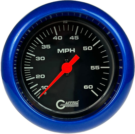 GAFFRIG 3 3/8 INCH MECHANICAL DRY SPEEDOMETER 60 MPH - HEAD ONLY BLACK / FAT RIM (338) / BLUE