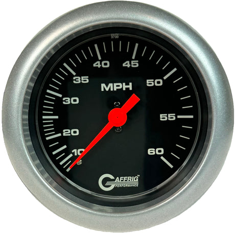 GAFFRIG 3 3/8 INCH MECHANICAL DRY SPEEDOMETER 60 MPH - HEAD ONLY BLACK / FAT RIM (338) / PLATINUM