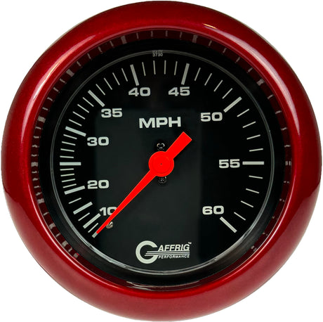 GAFFRIG 3 3/8 INCH MECHANICAL DRY SPEEDOMETER 60 MPH - HEAD ONLY BLACK / FAT RIM (338) / RED