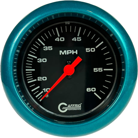 GAFFRIG 3 3/8 INCH MECHANICAL DRY SPEEDOMETER 60 MPH - HEAD ONLY BLACK / FAT RIM (338) / TEAL