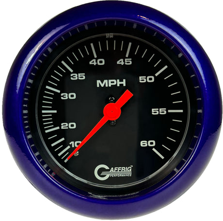 GAFFRIG 3 3/8 INCH MECHANICAL DRY SPEEDOMETER 60 MPH - HEAD ONLY BLACK / FAT RIM (338) / PURPLE