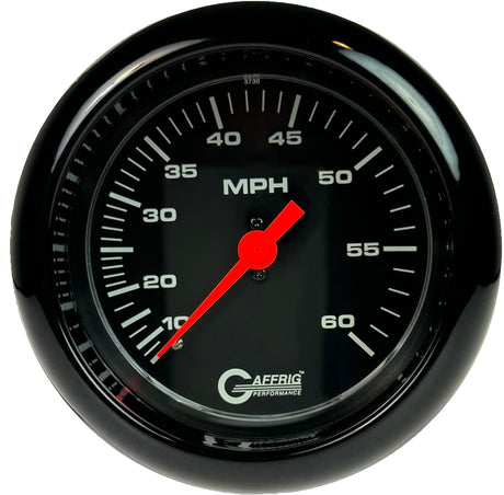 GAFFRIG 3 3/8 INCH MECHANICAL DRY SPEEDOMETER 60 MPH - HEAD ONLY BLACK / FAT RIM (338) / BLACK