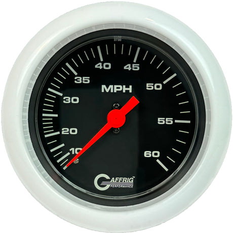 GAFFRIG 3 3/8 INCH MECHANICAL DRY SPEEDOMETER 60 MPH - HEAD ONLY BLACK / FAT RIM (338) / WHITE