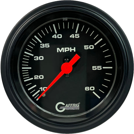 GAFFRIG 3 3/8 INCH MECHANICAL DRY SPEEDOMETER 60 MPH - HEAD ONLY BLACK / STEP RIM (008) / BLACK