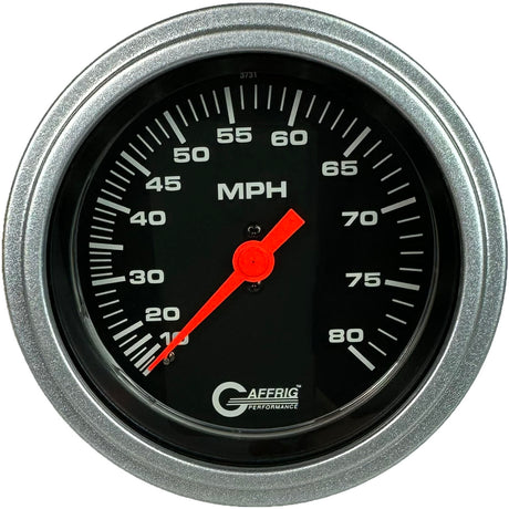 GAFFRIG 3 3/8 INCH MECHANICAL DRY SPEEDOMETER 80 MPH - HEAD ONLY BLACK / STEP RIM (008) / PLATINUM