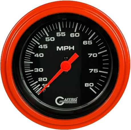 GAFFRIG 3 3/8 INCH MECHANICAL DRY SPEEDOMETER 80 MPH - HEAD ONLY BLACK / STEP RIM (008) / ORANGE