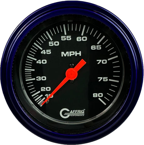 GAFFRIG 3 3/8 INCH MECHANICAL DRY SPEEDOMETER 80 MPH - HEAD ONLY BLACK / STEP RIM (008) / PURPLE