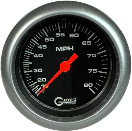 GAFFRIG 3 3/8 INCH MECHANICAL DRY SPEEDOMETER 80 MPH - HEAD ONLY BLACK / FAT RIM (338) / PLATINUM