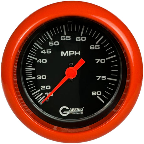 GAFFRIG 3 3/8 INCH MECHANICAL DRY SPEEDOMETER 80 MPH - HEAD ONLY BLACK / FAT RIM (338) / ORANGE