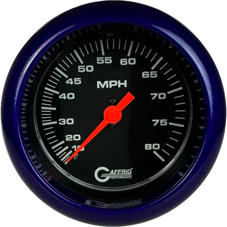 GAFFRIG 3 3/8 INCH MECHANICAL DRY SPEEDOMETER 80 MPH - HEAD ONLY BLACK / FAT RIM (338) / PURPLE