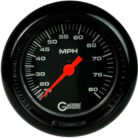 GAFFRIG 3 3/8 INCH MECHANICAL DRY SPEEDOMETER 80 MPH - HEAD ONLY BLACK / FAT RIM (338) / BLACK