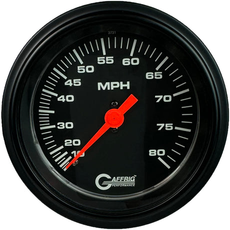 GAFFRIG 3 3/8 INCH MECHANICAL DRY SPEEDOMETER 80 MPH - HEAD ONLY BLACK / STEP RIM (008) / BLACK