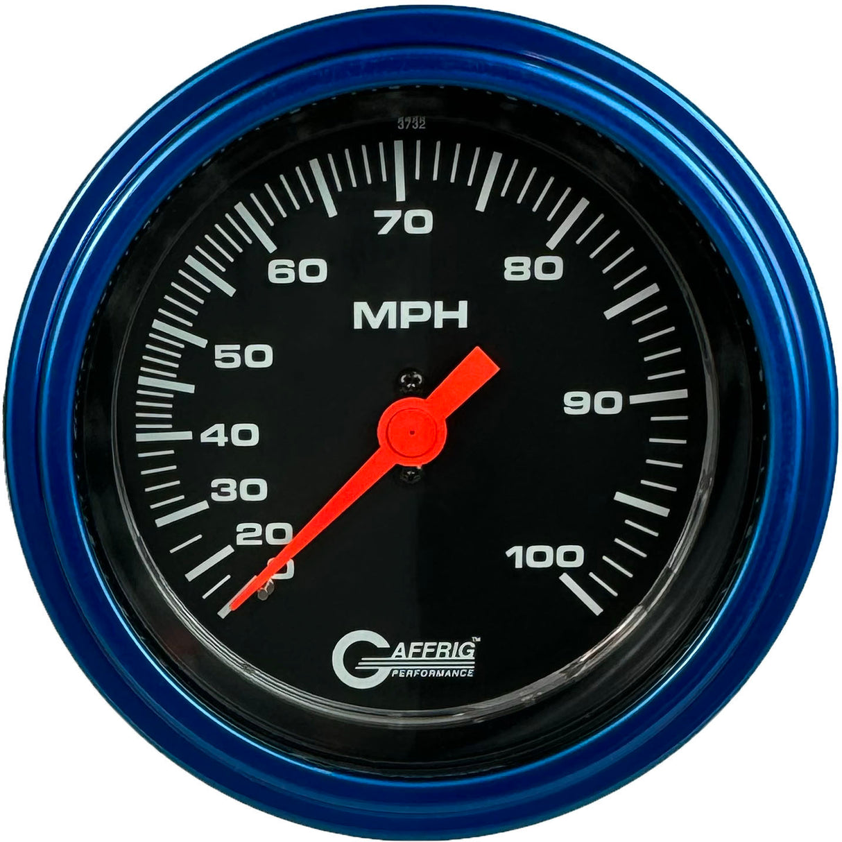 GAFFRIG 3 3/8 INCH MECHANICAL DRY SPEEDOMETER 100 MPH - HEAD ONLY STEP RIM (008) / BLUE / BLACK