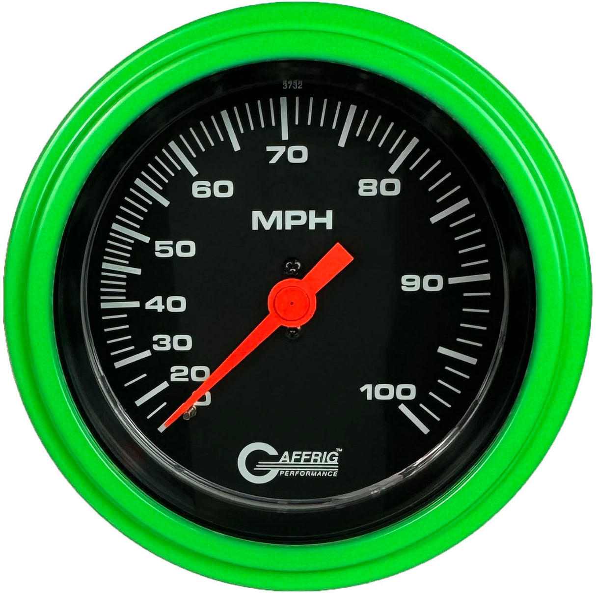 GAFFRIG 3 3/8 INCH MECHANICAL DRY SPEEDOMETER 100 MPH - HEAD ONLY STEP RIM (008) / LIME GREEN / BLACK