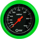 GAFFRIG 3 3/8 INCH MECHANICAL DRY SPEEDOMETER 100 MPH - HEAD ONLY STEP RIM (008) / LIME GREEN / BLACK