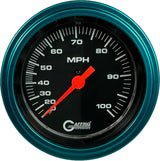 GAFFRIG 3 3/8 INCH MECHANICAL DRY SPEEDOMETER 100 MPH - HEAD ONLY STEP RIM (008) / TEAL / BLACK