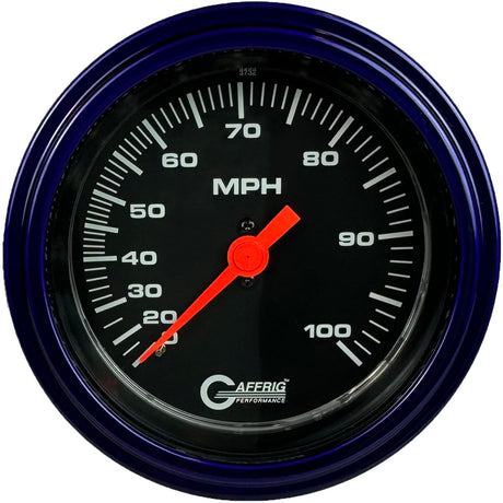 GAFFRIG 3 3/8 INCH MECHANICAL DRY SPEEDOMETER 100 MPH - HEAD ONLY STEP RIM (008) / PURPLE / BLACK