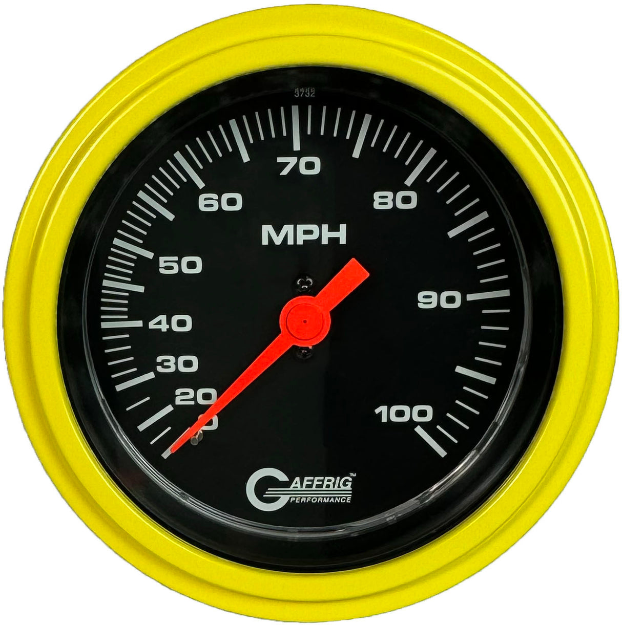 GAFFRIG 3 3/8 INCH MECHANICAL DRY SPEEDOMETER 100 MPH - HEAD ONLY STEP RIM (008) / YELLOW / BLACK