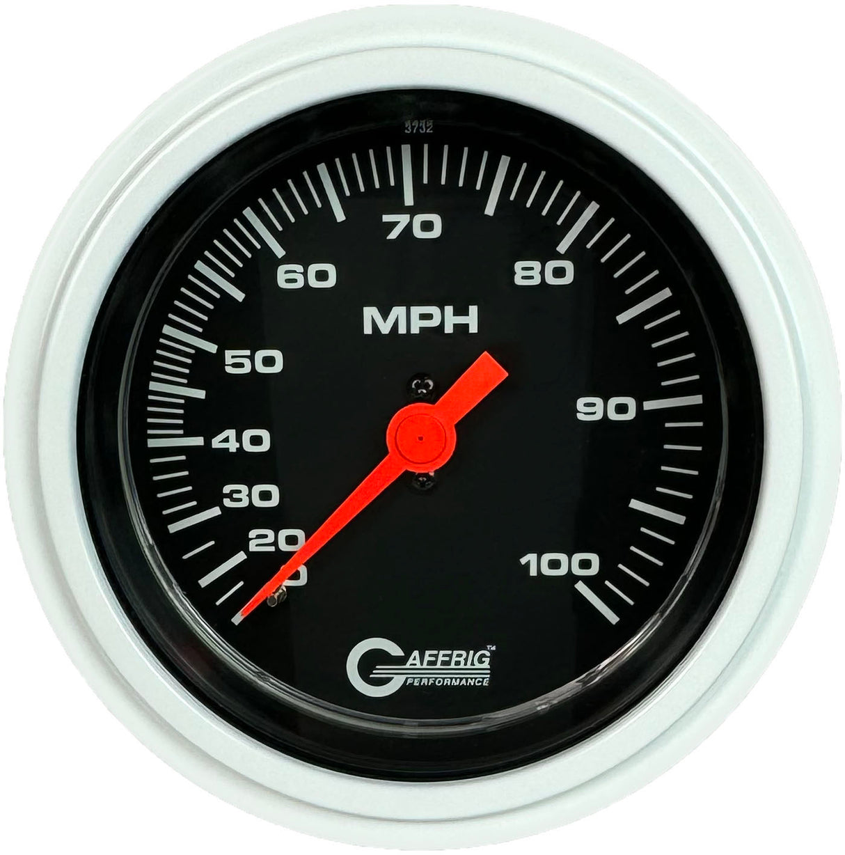 GAFFRIG 3 3/8 INCH MECHANICAL DRY SPEEDOMETER 100 MPH - HEAD ONLY STEP RIM (008) / WHITE / BLACK