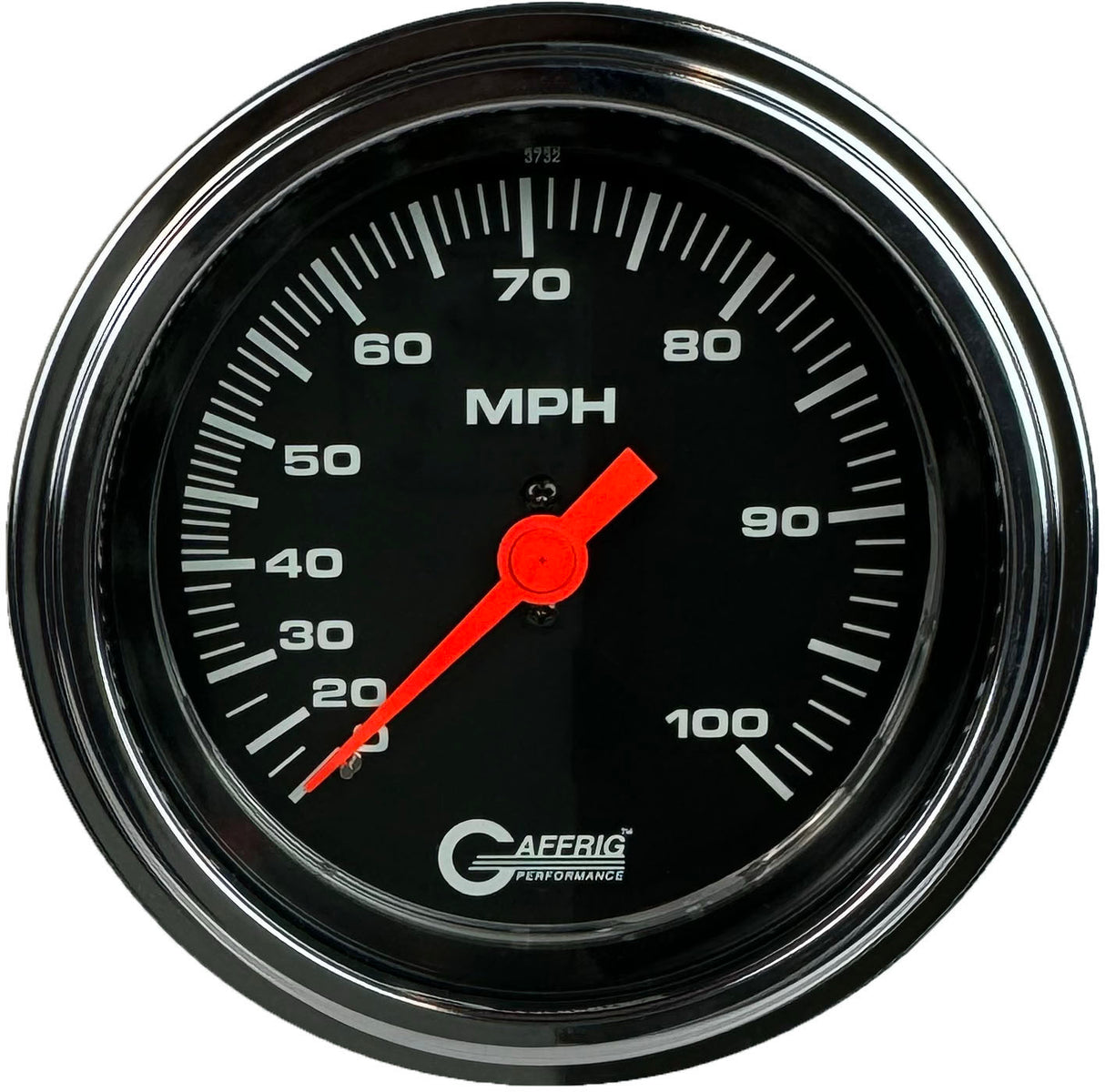 GAFFRIG 3 3/8 INCH MECHANICAL DRY SPEEDOMETER 100 MPH - HEAD ONLY STEP RIM (008) / POLISHED/CHROME / BLACK