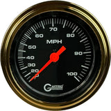 GAFFRIG 3 3/8 INCH MECHANICAL DRY SPEEDOMETER 100 MPH - HEAD ONLY STEP RIM (008) / GOLD / BLACK