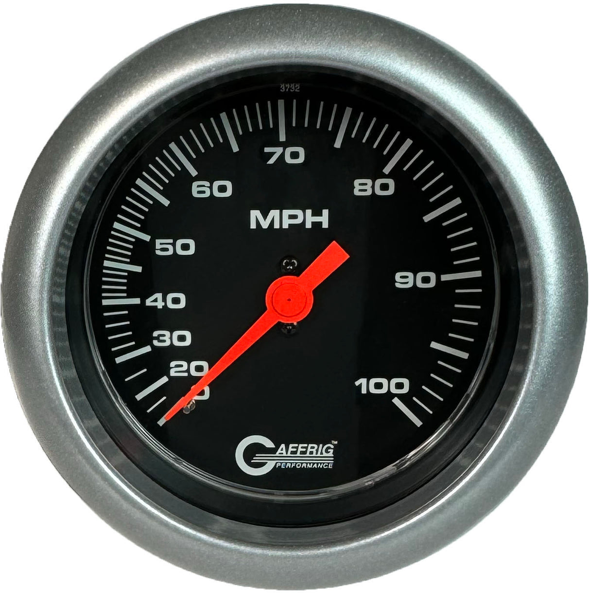 GAFFRIG 3 3/8 INCH MECHANICAL DRY SPEEDOMETER 100 MPH - HEAD ONLY FAT RIM (338) / PLATINUM / BLACK