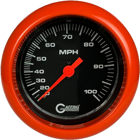 GAFFRIG 3 3/8 INCH MECHANICAL DRY SPEEDOMETER 100 MPH - HEAD ONLY FAT RIM (338) / ORANGE / BLACK