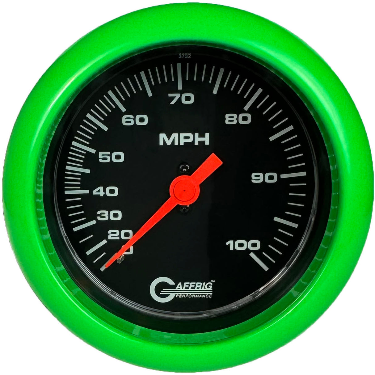 GAFFRIG 3 3/8 INCH MECHANICAL DRY SPEEDOMETER 100 MPH - HEAD ONLY FAT RIM (338) / LIME GREEN / BLACK