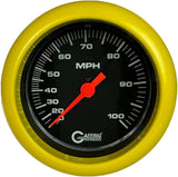 GAFFRIG 3 3/8 INCH MECHANICAL DRY SPEEDOMETER 100 MPH - HEAD ONLY FAT RIM (338) / YELLOW / BLACK