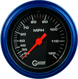 GAFFRIG 3 3/8 INCH MECHANICAL DRY SPEEDOMETER 120 MPH - HEAD ONLY BLACK / STEP RIM (008) / BLUE